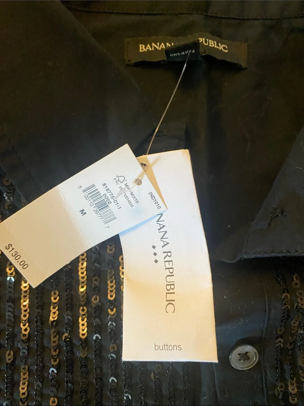 New Banana Republic Black Sequin-Front Button Shirt Jacket Size M